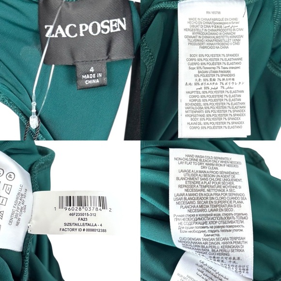 ZAC POSEN FOREST GREEN LONG SLEEVE JERSEY WRAPPED AROUND GOWN DRESS - Picture 14 of 15